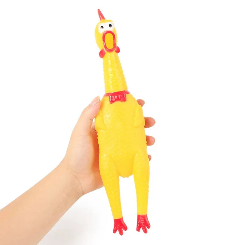 Giant screaming rubber chicken held in hand