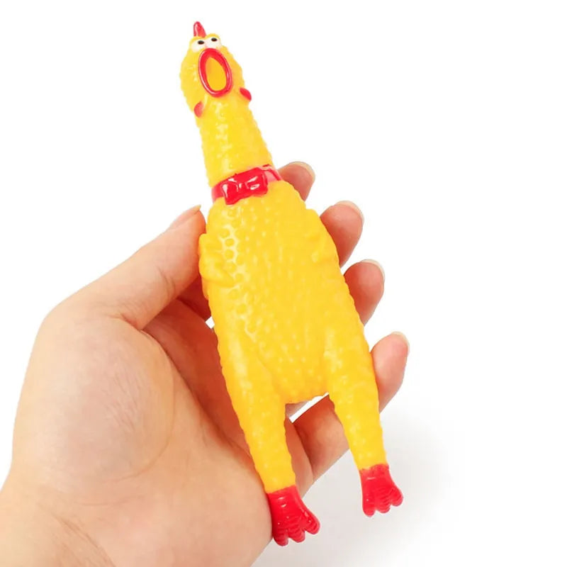 Squeezing the screaming rubber chicken